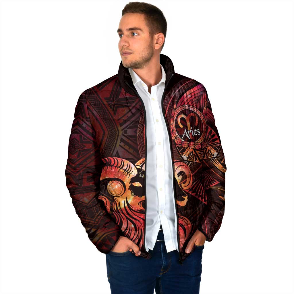 Personalised Polynesia Zodiac Aries Padded Jacket Galaxy Polynesian Pattern Chest Tattoo Style