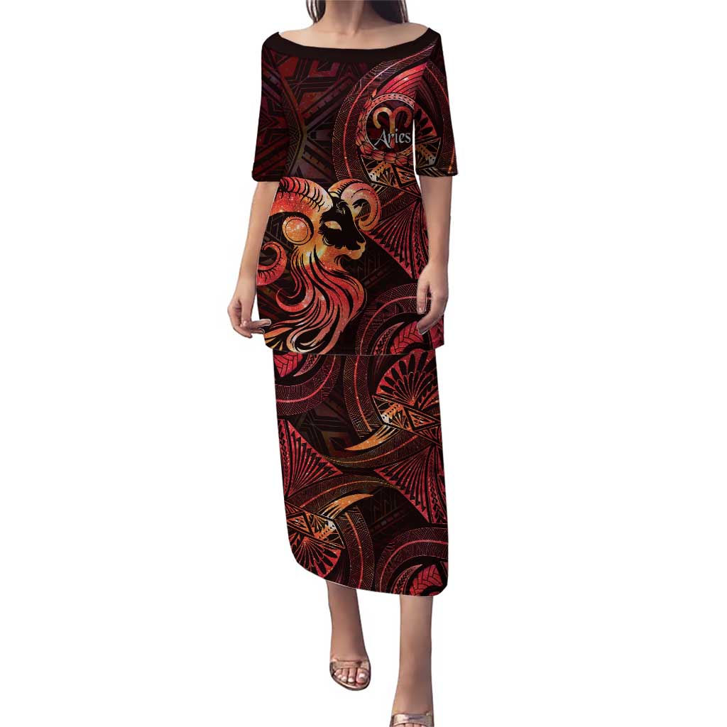 Personalised Polynesia Zodiac Aries Puletasi Galaxy Polynesian Pattern Chest Tattoo Style