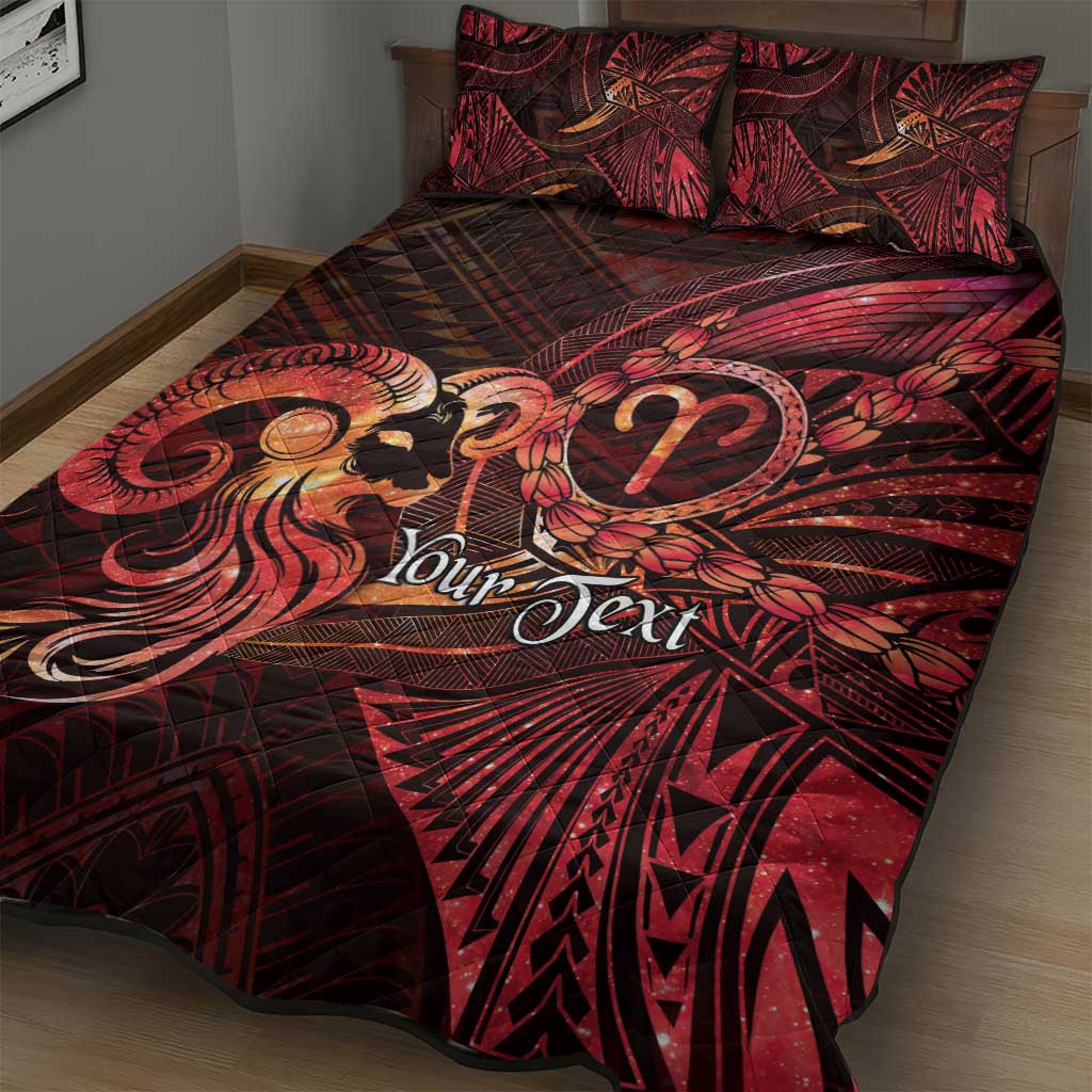 Personalised Polynesia Zodiac Aries Quilt Bed Set Galaxy Polynesian Pattern Chest Tattoo Style