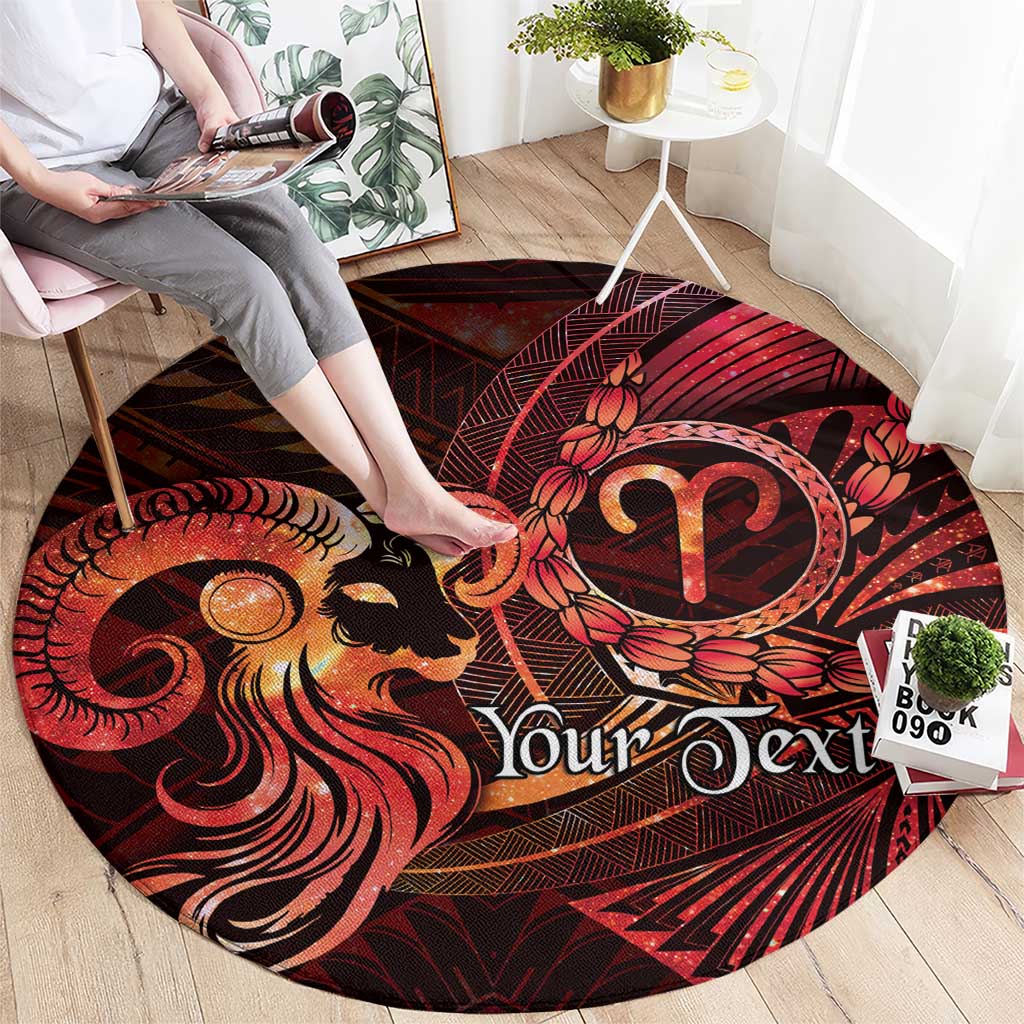 Personalised Polynesia Zodiac Aries Round Carpet Galaxy Polynesian Pattern Chest Tattoo Style