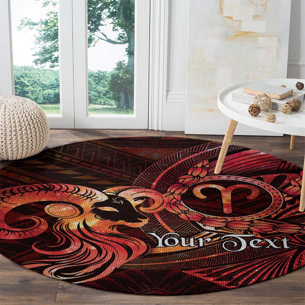 Personalised Polynesia Zodiac Aries Round Carpet Galaxy Polynesian Pattern Chest Tattoo Style