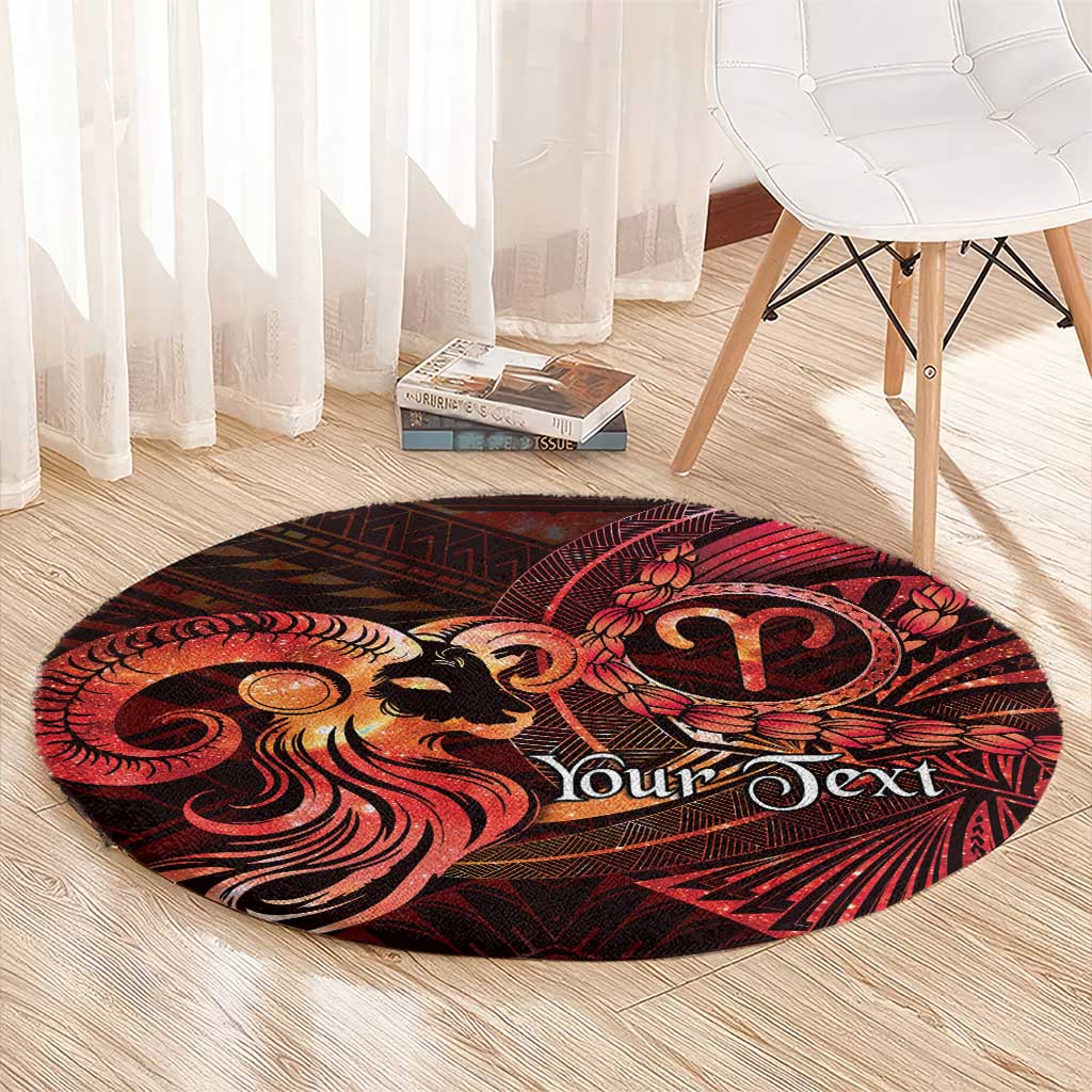 Personalised Polynesia Zodiac Aries Round Carpet Galaxy Polynesian Pattern Chest Tattoo Style