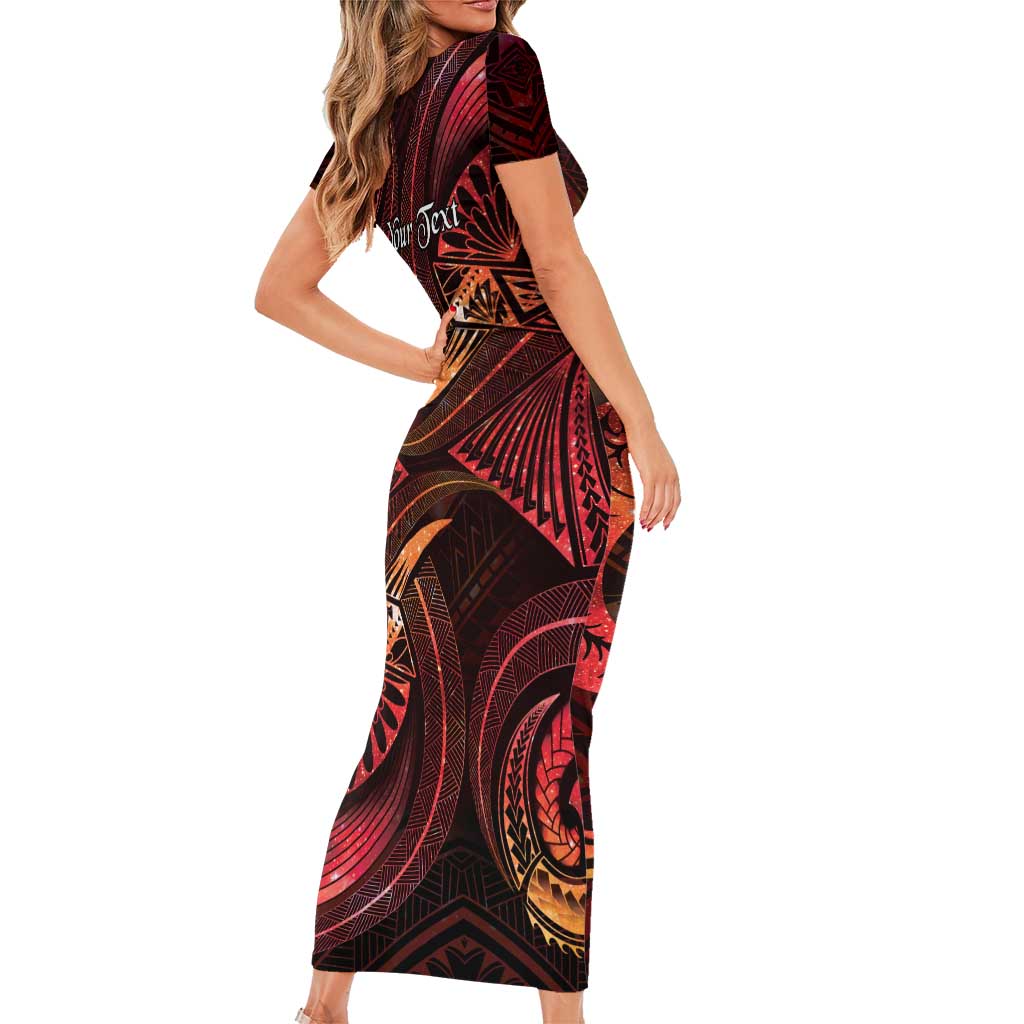 Personalised Polynesia Zodiac Aries Short Sleeve Bodycon Dress Galaxy Polynesian Pattern Chest Tattoo Style