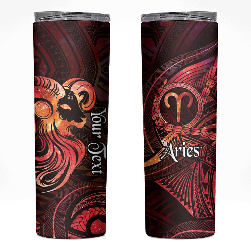 Personalised Polynesia Zodiac Aries Skinny Tumbler Galaxy Polynesian Pattern Chest Tattoo Style