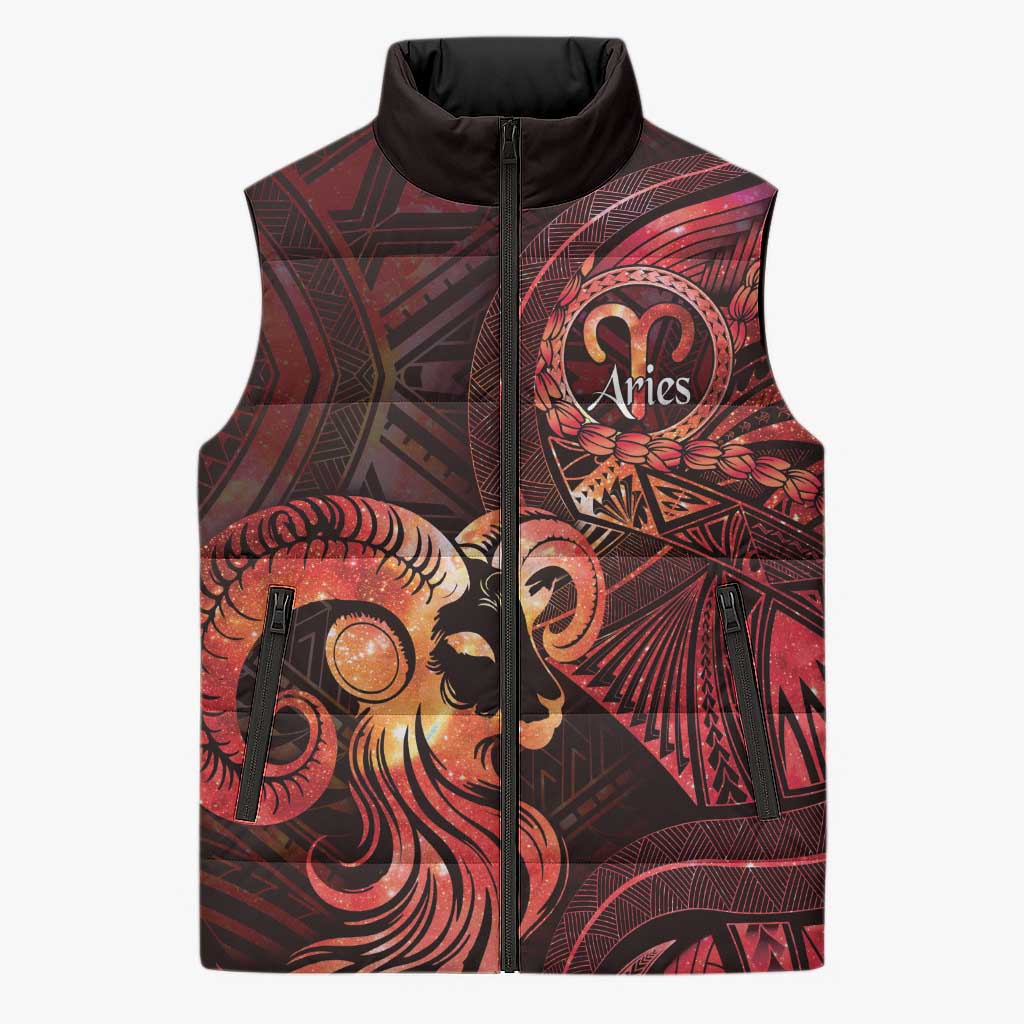 Personalised Polynesia Zodiac Aries Sleeveless Puffer Jacket Galaxy Polynesian Pattern Chest Tattoo Style