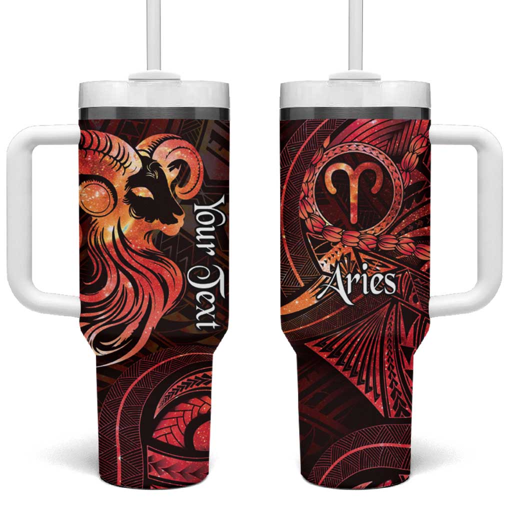 Personalised Polynesia Zodiac Aries Tumbler With Handle Galaxy Polynesian Pattern Chest Tattoo Style