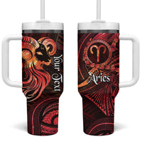 Personalised Polynesia Zodiac Aries Tumbler With Handle Galaxy Polynesian Pattern Chest Tattoo Style