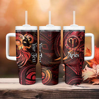 Personalised Polynesia Zodiac Aries Tumbler With Handle Galaxy Polynesian Pattern Chest Tattoo Style