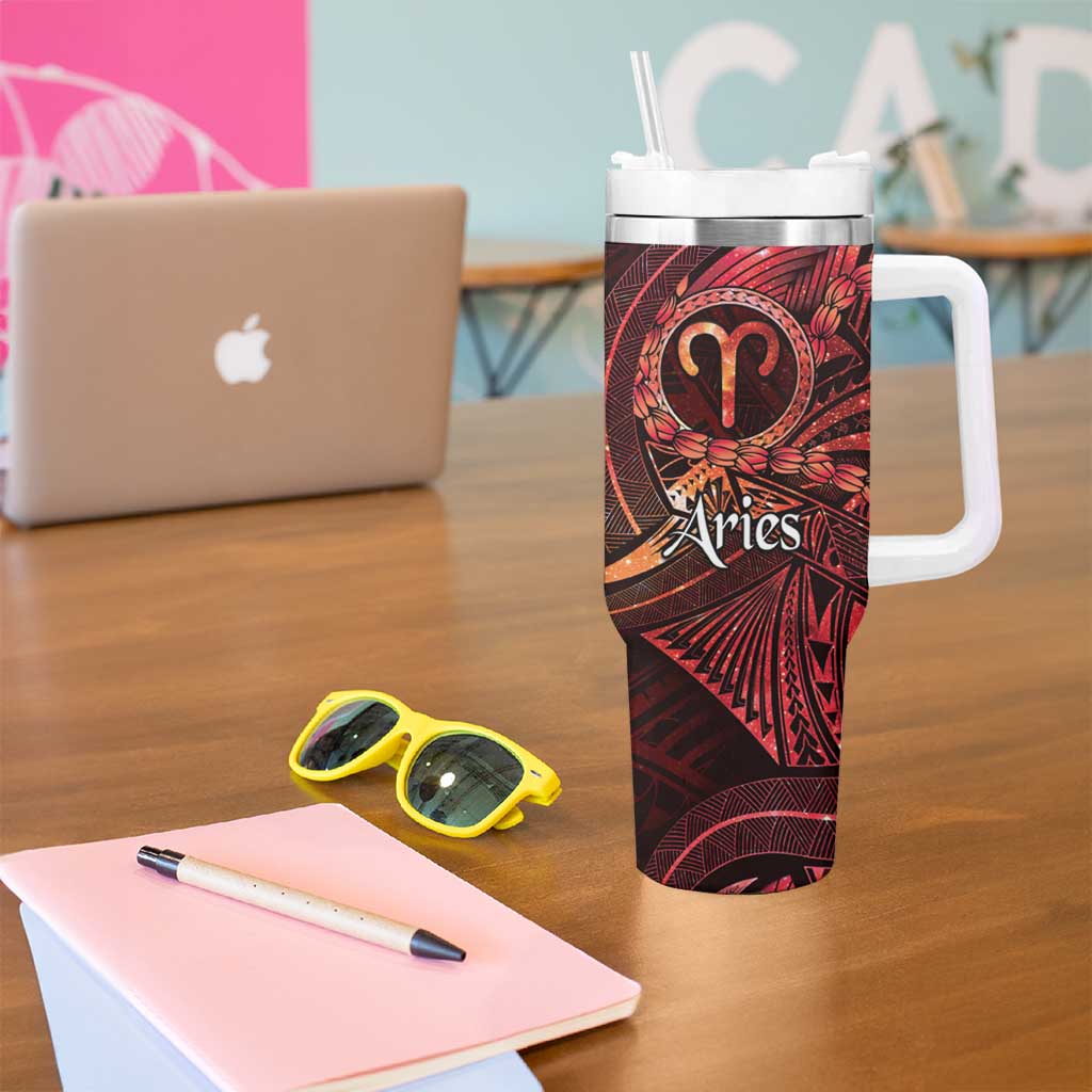 Personalised Polynesia Zodiac Aries Tumbler With Handle Galaxy Polynesian Pattern Chest Tattoo Style
