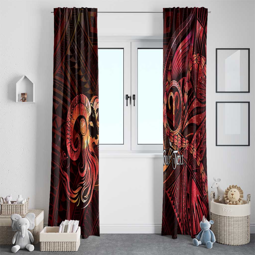 Personalised Polynesia Zodiac Aries Window Curtain Galaxy Polynesian Pattern Chest Tattoo Style