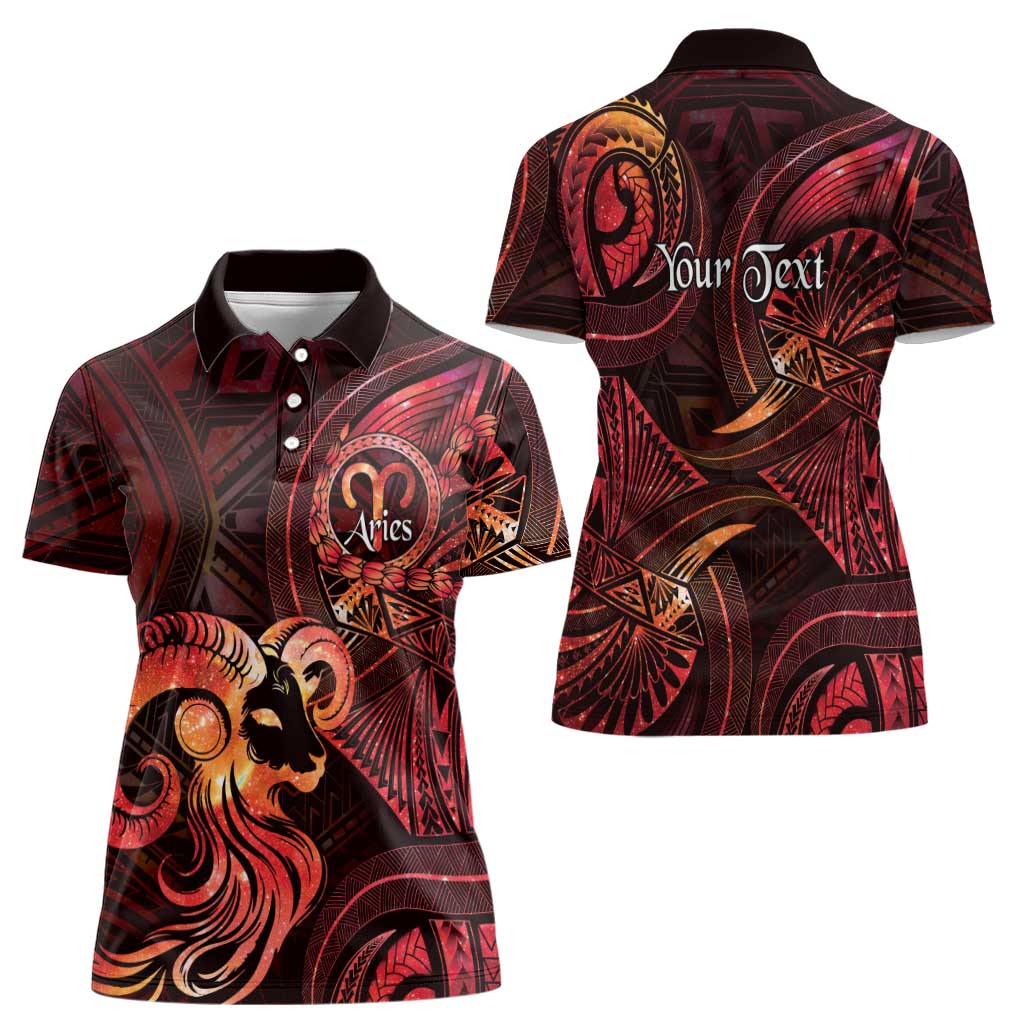 Personalised Polynesia Zodiac Aries Women Polo Shirt Galaxy Polynesian Pattern Chest Tattoo Style