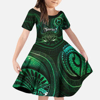 Personalised Polynesia Zodiac Taurus Family Matching Long Sleeve Bodycon Dress and Hawaiian Shirt Galaxy Polynesian Pattern Chest Tattoo Style