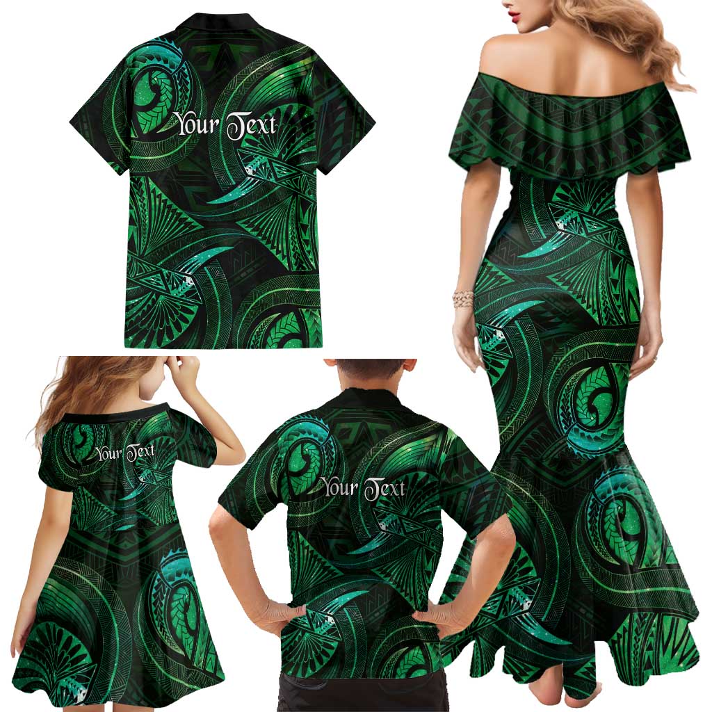 Personalised Polynesia Zodiac Taurus Family Matching Mermaid Dress and Hawaiian Shirt Galaxy Polynesian Pattern Chest Tattoo Style