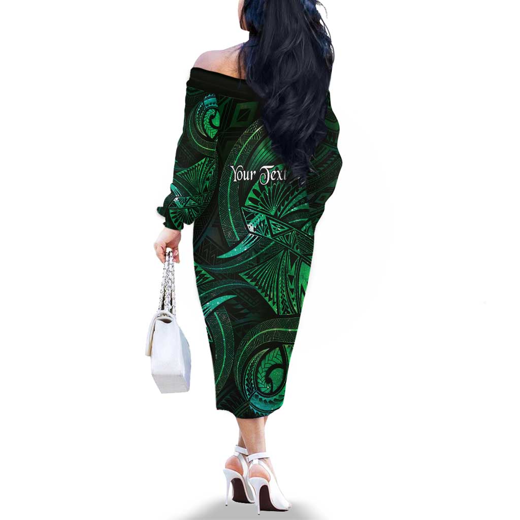 Personalised Polynesia Zodiac Taurus Family Matching Off The Shoulder Long Sleeve Dress and Hawaiian Shirt Galaxy Polynesian Pattern Chest Tattoo Style