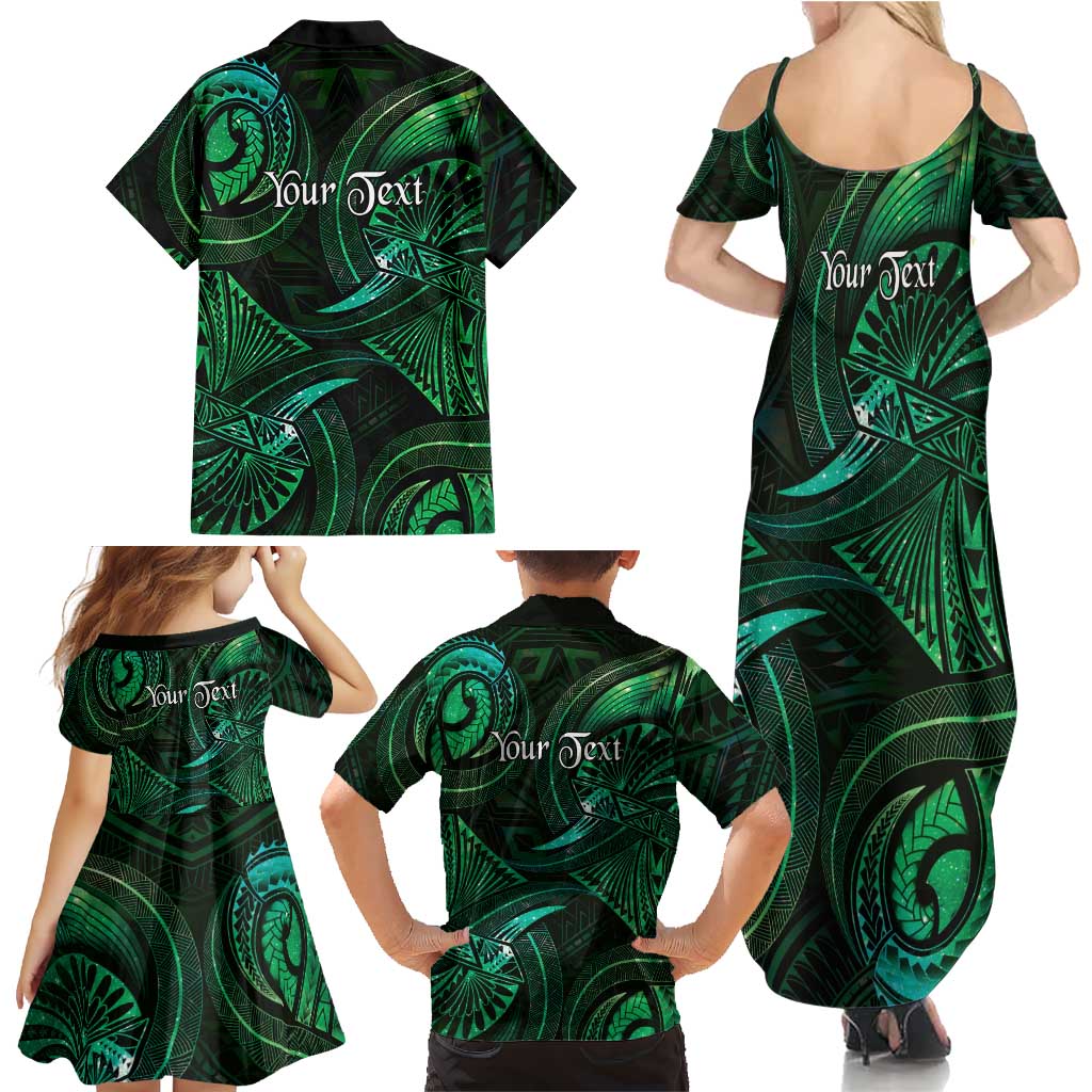 Personalised Polynesia Zodiac Taurus Family Matching Summer Maxi Dress and Hawaiian Shirt Galaxy Polynesian Pattern Chest Tattoo Style
