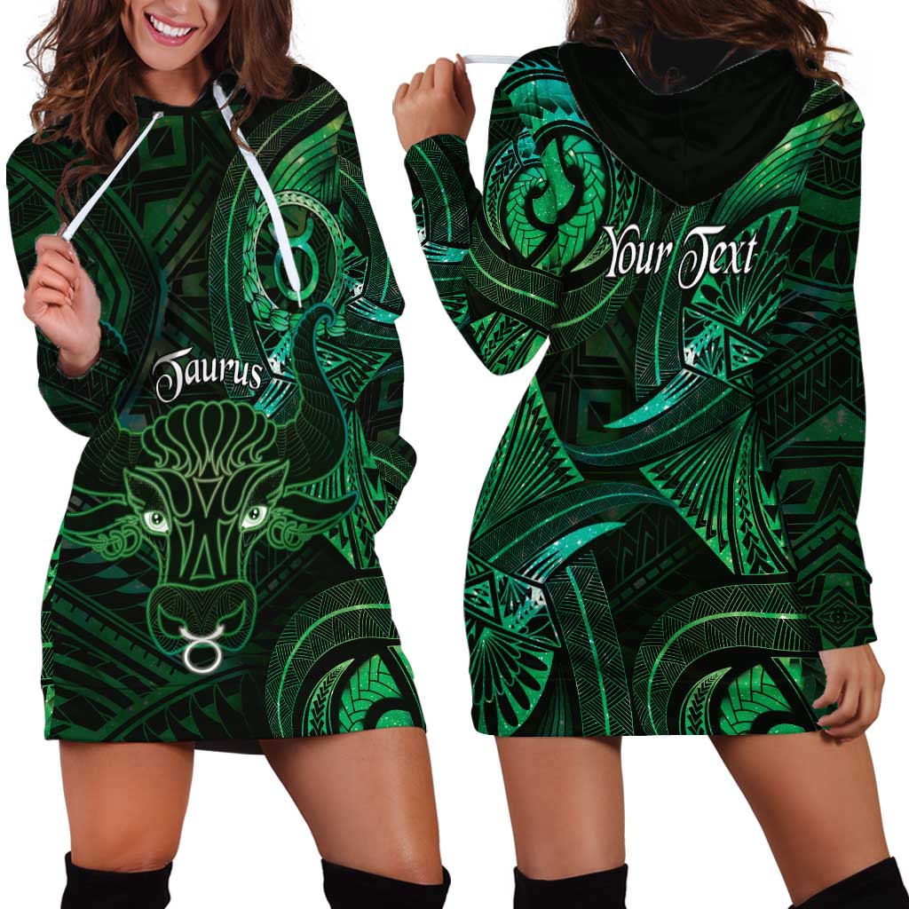 Personalised Polynesia Zodiac Taurus Hoodie Dress Galaxy Polynesian Pattern Chest Tattoo Style