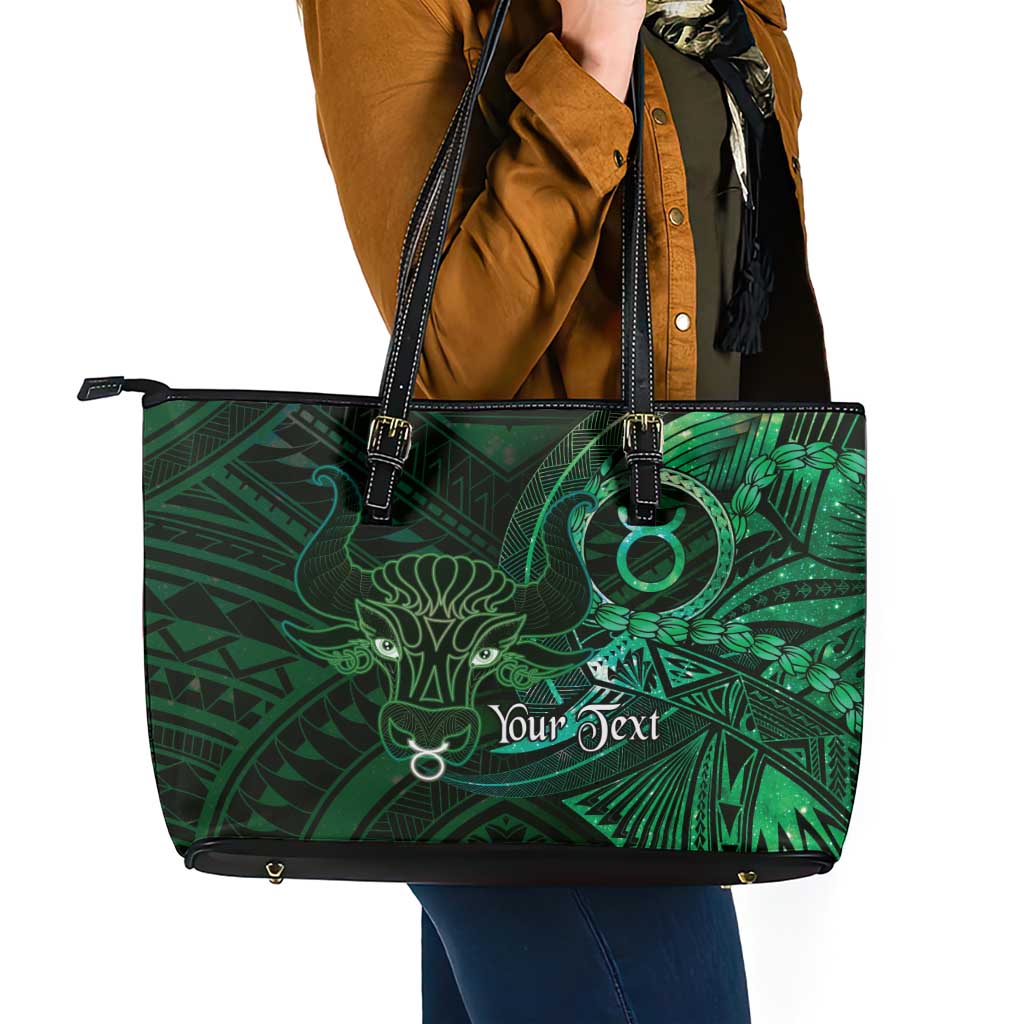 Personalised Polynesia Zodiac Taurus Leather Tote Bag Galaxy Polynesian Pattern Chest Tattoo Style