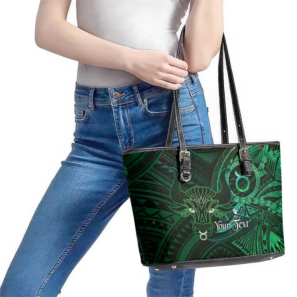 Personalised Polynesia Zodiac Taurus Leather Tote Bag Galaxy Polynesian Pattern Chest Tattoo Style