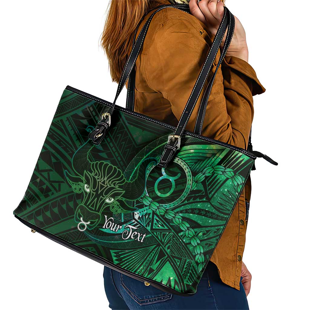 Personalised Polynesia Zodiac Taurus Leather Tote Bag Galaxy Polynesian Pattern Chest Tattoo Style