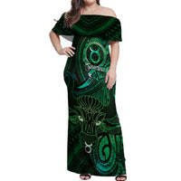Personalised Polynesia Zodiac Taurus Off Shoulder Maxi Dress Galaxy Polynesian Pattern Chest Tattoo Style