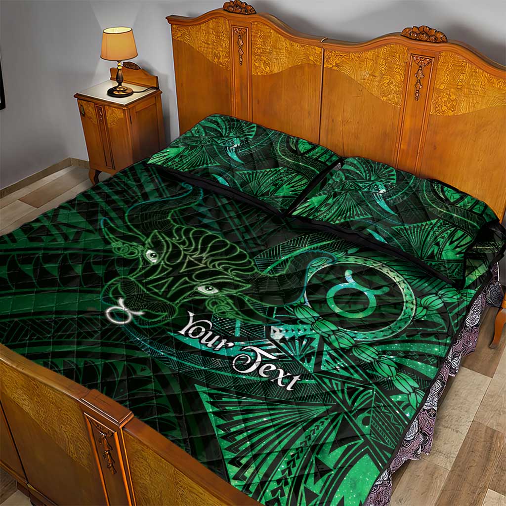 Personalised Polynesia Zodiac Taurus Quilt Bed Set Galaxy Polynesian Pattern Chest Tattoo Style
