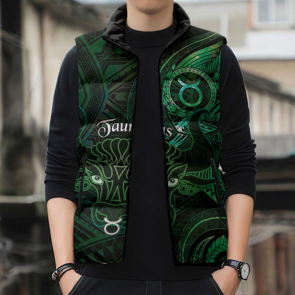 Personalised Polynesia Zodiac Taurus Sleeveless Puffer Jacket Galaxy Polynesian Pattern Chest Tattoo Style