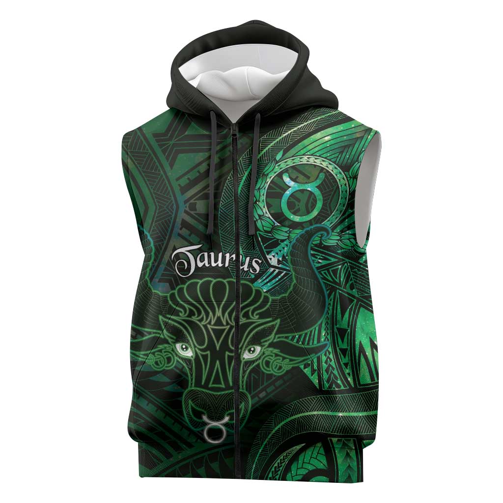 Personalised Polynesia Zodiac Taurus Sleeveless Zip Hoodie Galaxy Polynesian Pattern Chest Tattoo Style