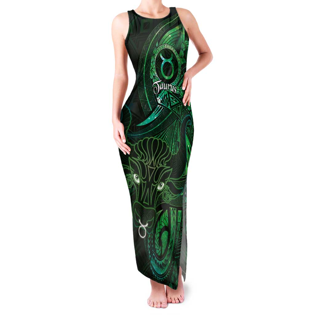Personalised Polynesia Zodiac Taurus Tank Maxi Dress Galaxy Polynesian Pattern Chest Tattoo Style