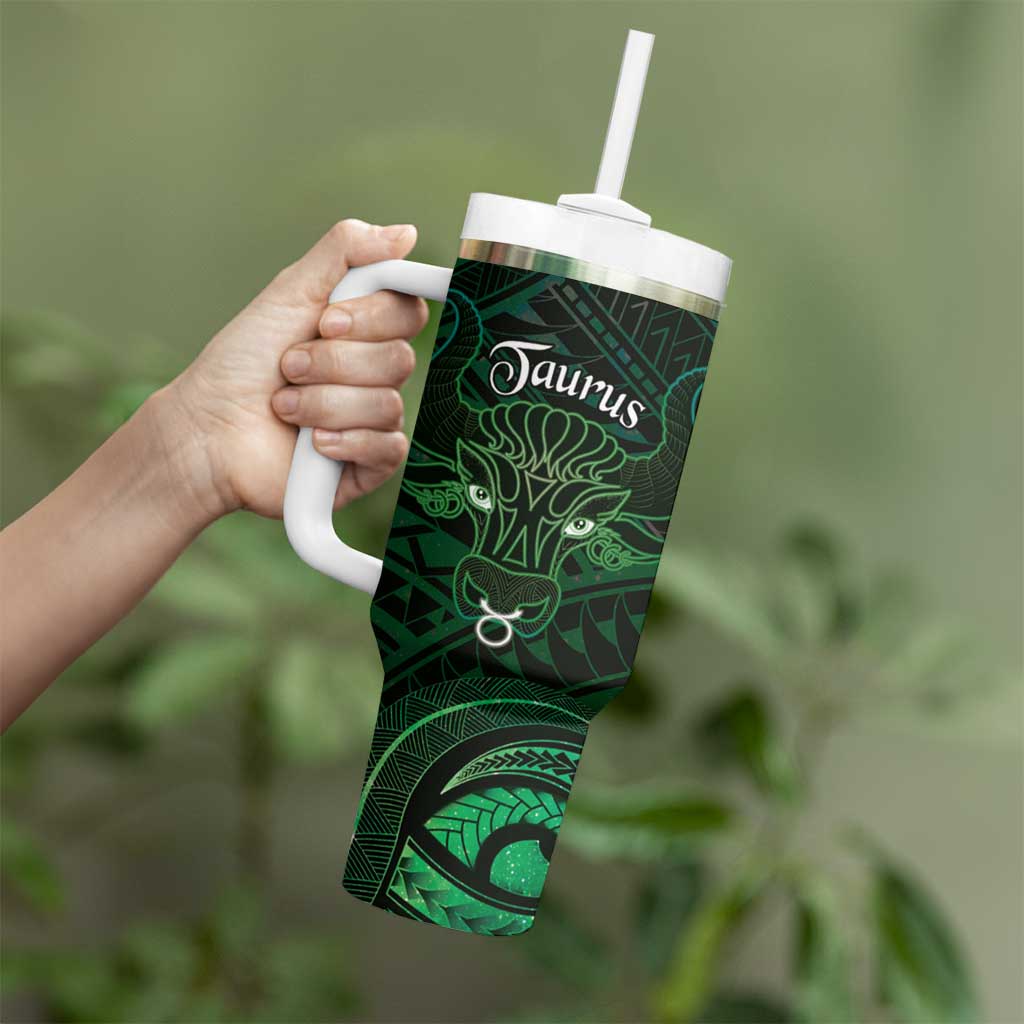 Personalised Polynesia Zodiac Taurus Tumbler With Handle Galaxy Polynesian Pattern Chest Tattoo Style