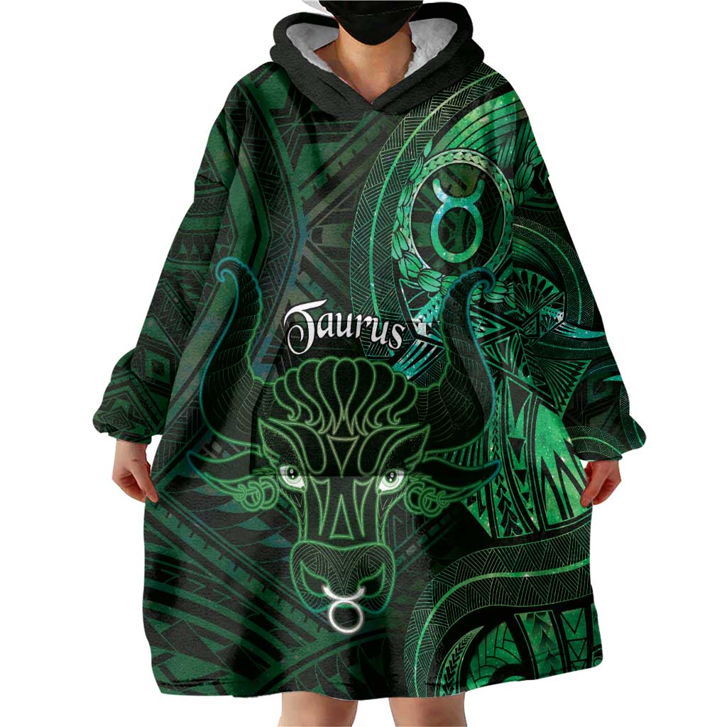 Personalised Polynesia Zodiac Taurus Wearable Blanket Hoodie Galaxy Polynesian Pattern Chest Tattoo Style