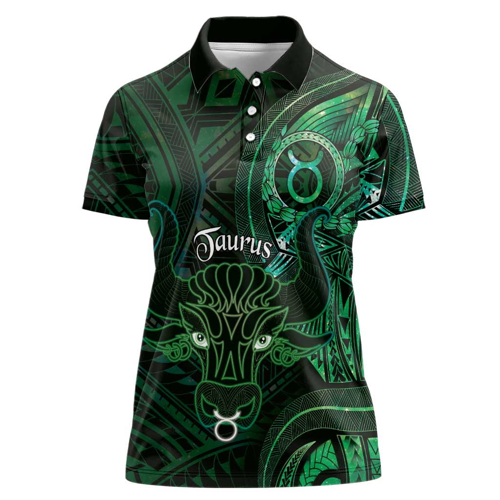 Personalised Polynesia Zodiac Taurus Women Polo Shirt Galaxy Polynesian Pattern Chest Tattoo Style