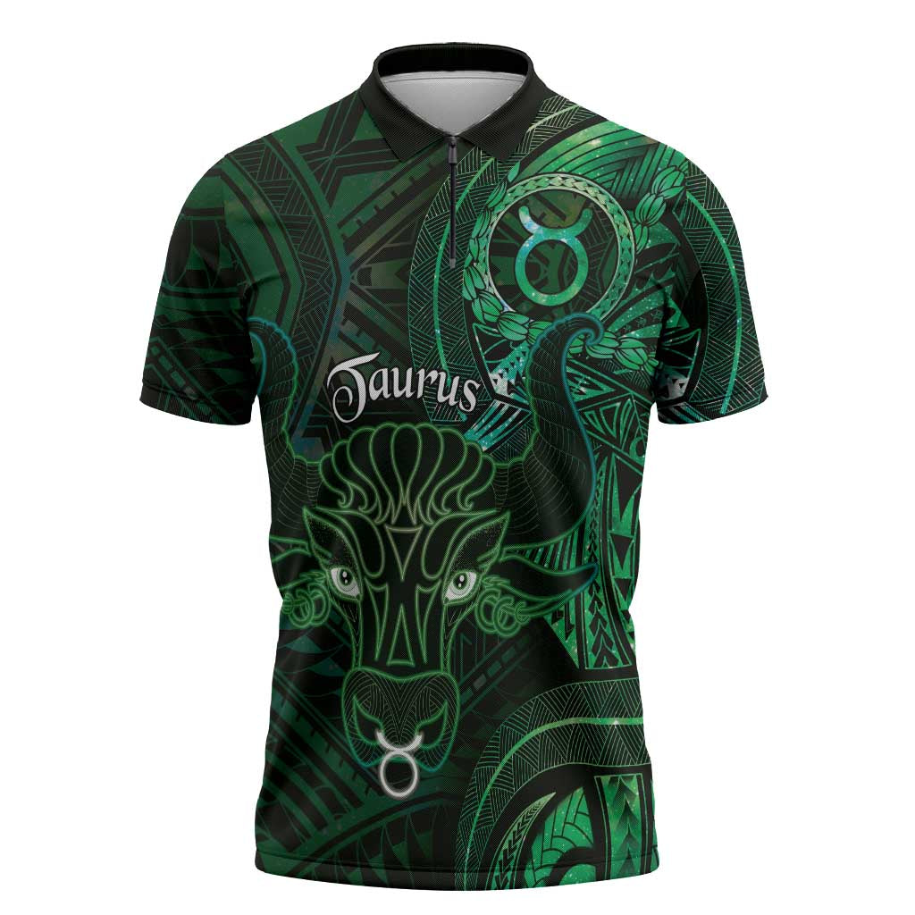 Personalised Polynesia Zodiac Taurus Zipper Polo Shirt Galaxy Polynesian Pattern Chest Tattoo Style
