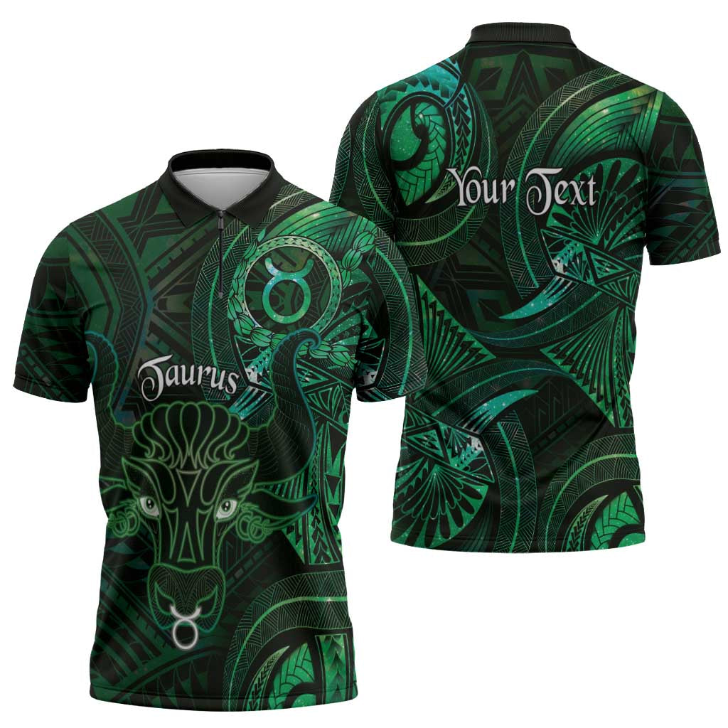 Personalised Polynesia Zodiac Taurus Zipper Polo Shirt Galaxy Polynesian Pattern Chest Tattoo Style