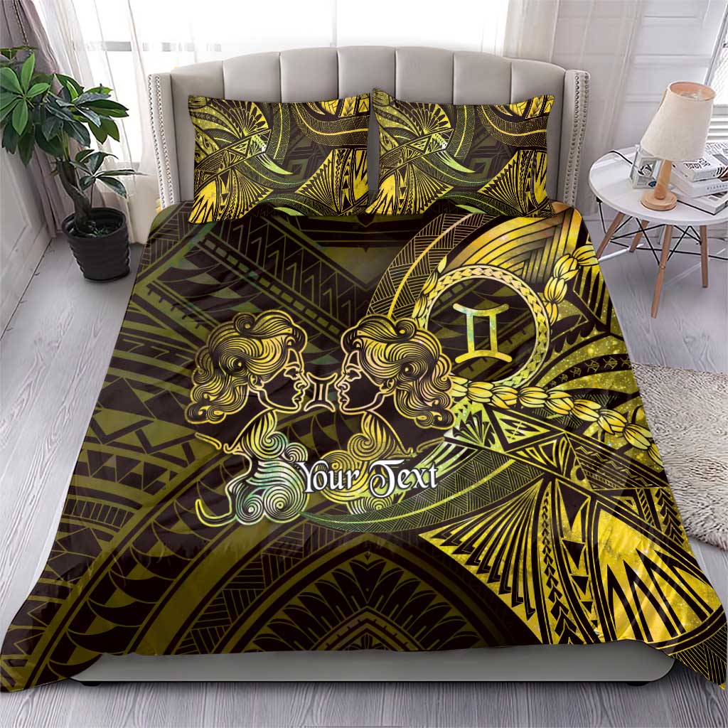 Personalised Polynesia Zodiac Gemini Bedding Set Galaxy Polynesian Pattern Chest Tattoo Style