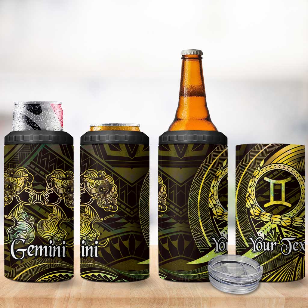 Personalised Polynesia Zodiac Gemini 4 in 1 Can Cooler Tumbler Galaxy Polynesian Pattern Chest Tattoo Style