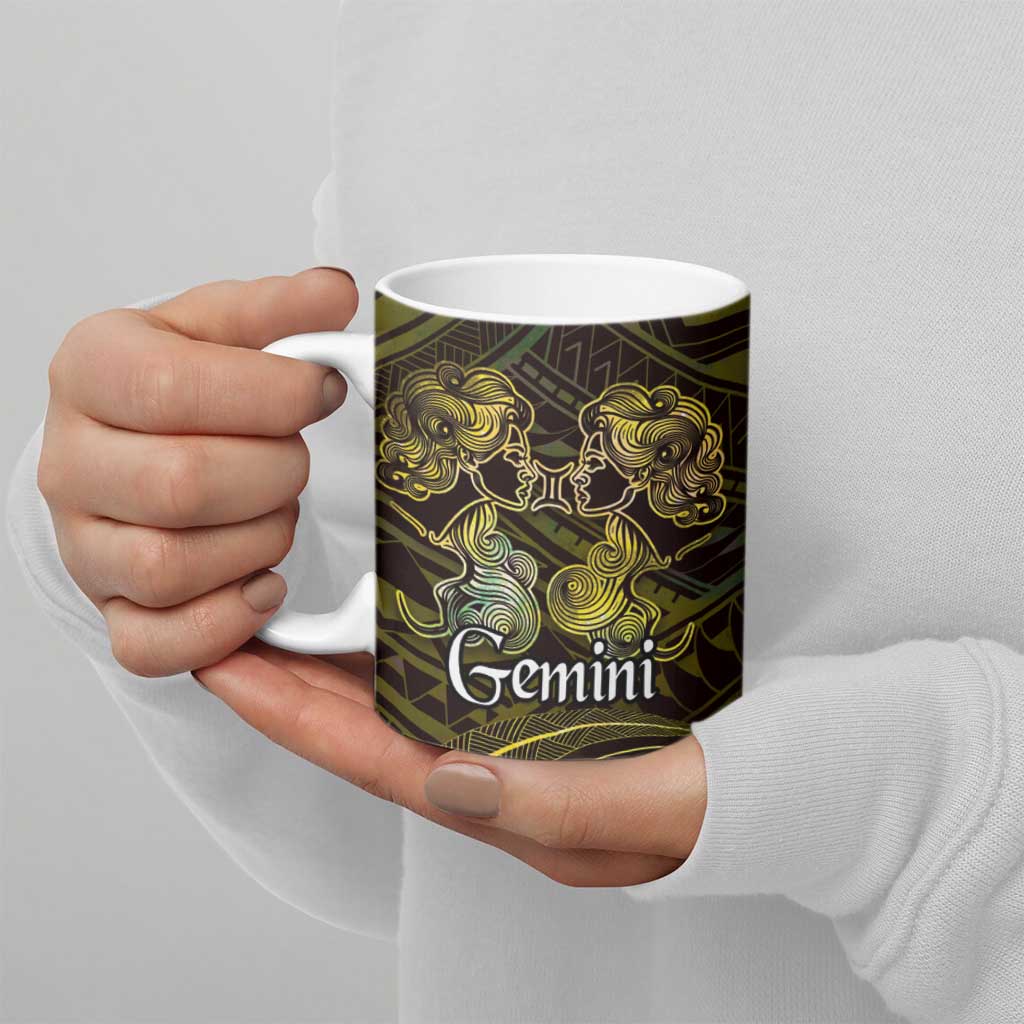 Personalised Polynesia Zodiac Gemini Ceramic Mug Galaxy Polynesian Pattern Chest Tattoo Style