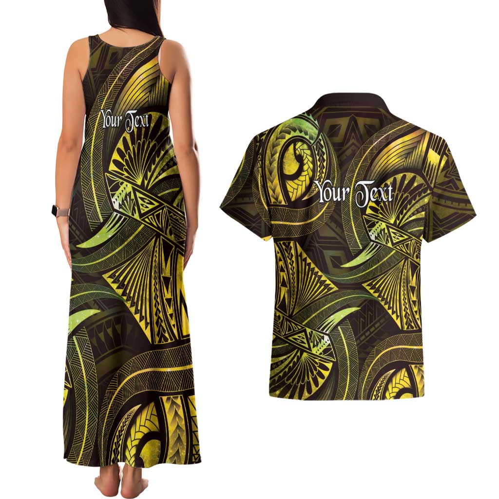 Personalised Polynesia Zodiac Gemini Couples Matching Tank Maxi Dress and Hawaiian Shirt Galaxy Polynesian Pattern Chest Tattoo Style