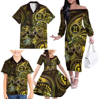 Personalised Polynesia Zodiac Gemini Family Matching Off The Shoulder Long Sleeve Dress and Hawaiian Shirt Galaxy Polynesian Pattern Chest Tattoo Style