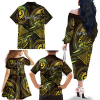 Personalised Polynesia Zodiac Gemini Family Matching Off The Shoulder Long Sleeve Dress and Hawaiian Shirt Galaxy Polynesian Pattern Chest Tattoo Style