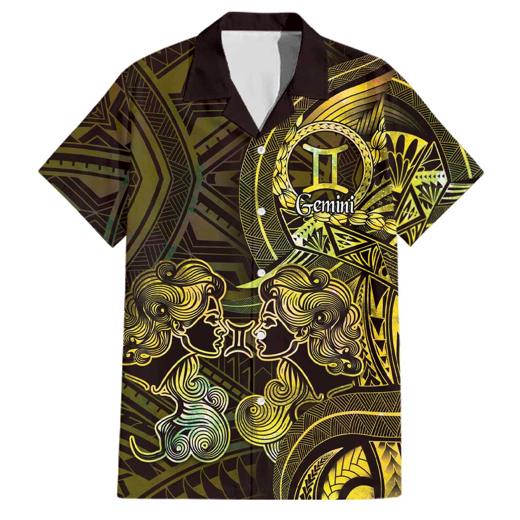 Personalised Polynesia Zodiac Gemini Family Matching Off The Shoulder Long Sleeve Dress and Hawaiian Shirt Galaxy Polynesian Pattern Chest Tattoo Style