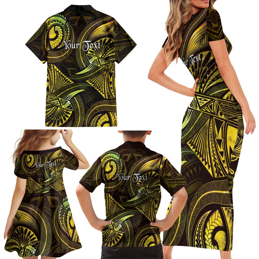 Personalised Polynesia Zodiac Gemini Family Matching Short Sleeve Bodycon Dress and Hawaiian Shirt Galaxy Polynesian Pattern Chest Tattoo Style