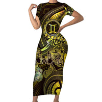 Personalised Polynesia Zodiac Gemini Family Matching Short Sleeve Bodycon Dress and Hawaiian Shirt Galaxy Polynesian Pattern Chest Tattoo Style