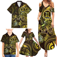 Personalised Polynesia Zodiac Gemini Family Matching Summer Maxi Dress and Hawaiian Shirt Galaxy Polynesian Pattern Chest Tattoo Style