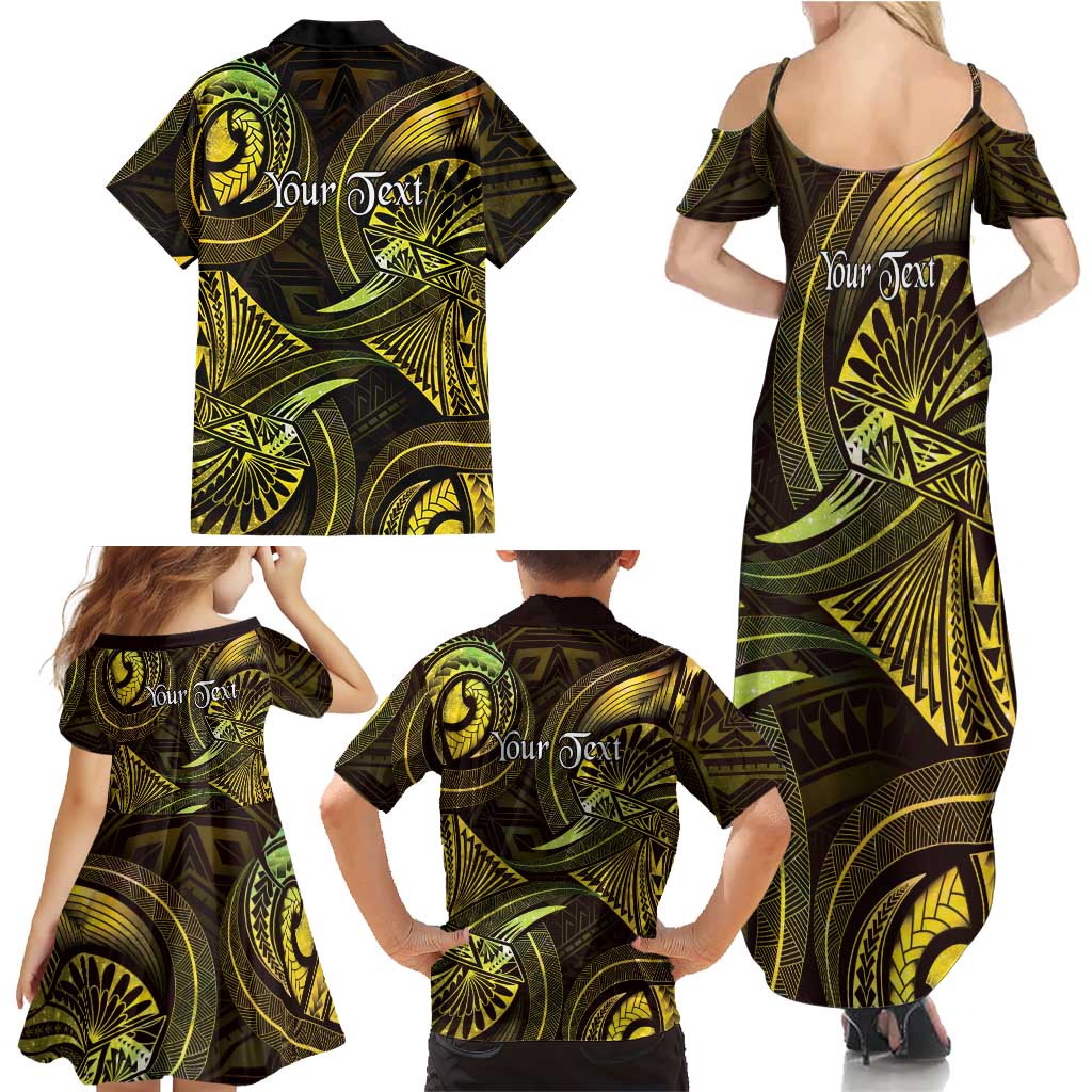 Personalised Polynesia Zodiac Gemini Family Matching Summer Maxi Dress and Hawaiian Shirt Galaxy Polynesian Pattern Chest Tattoo Style