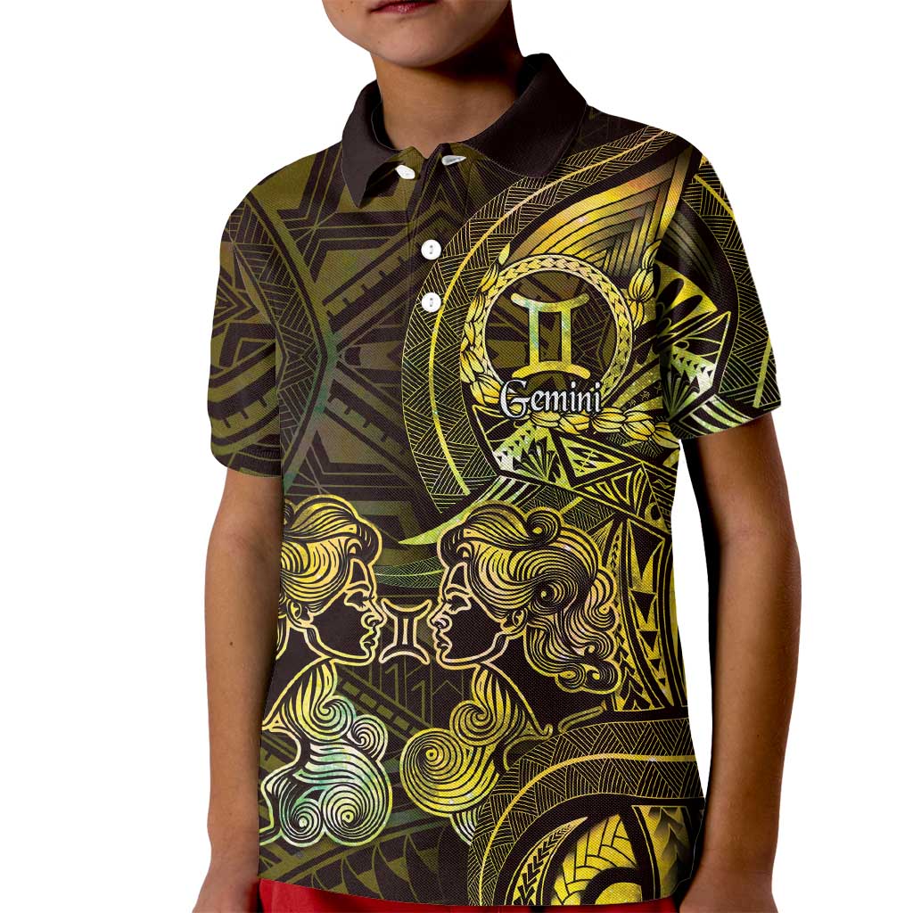 Personalised Polynesia Zodiac Gemini Kid Polo Shirt Galaxy Polynesian Pattern Chest Tattoo Style