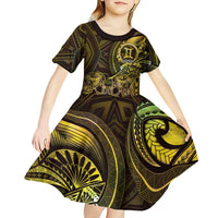 Personalised Polynesia Zodiac Gemini Kid Short Sleeve Dress Galaxy Polynesian Pattern Chest Tattoo Style