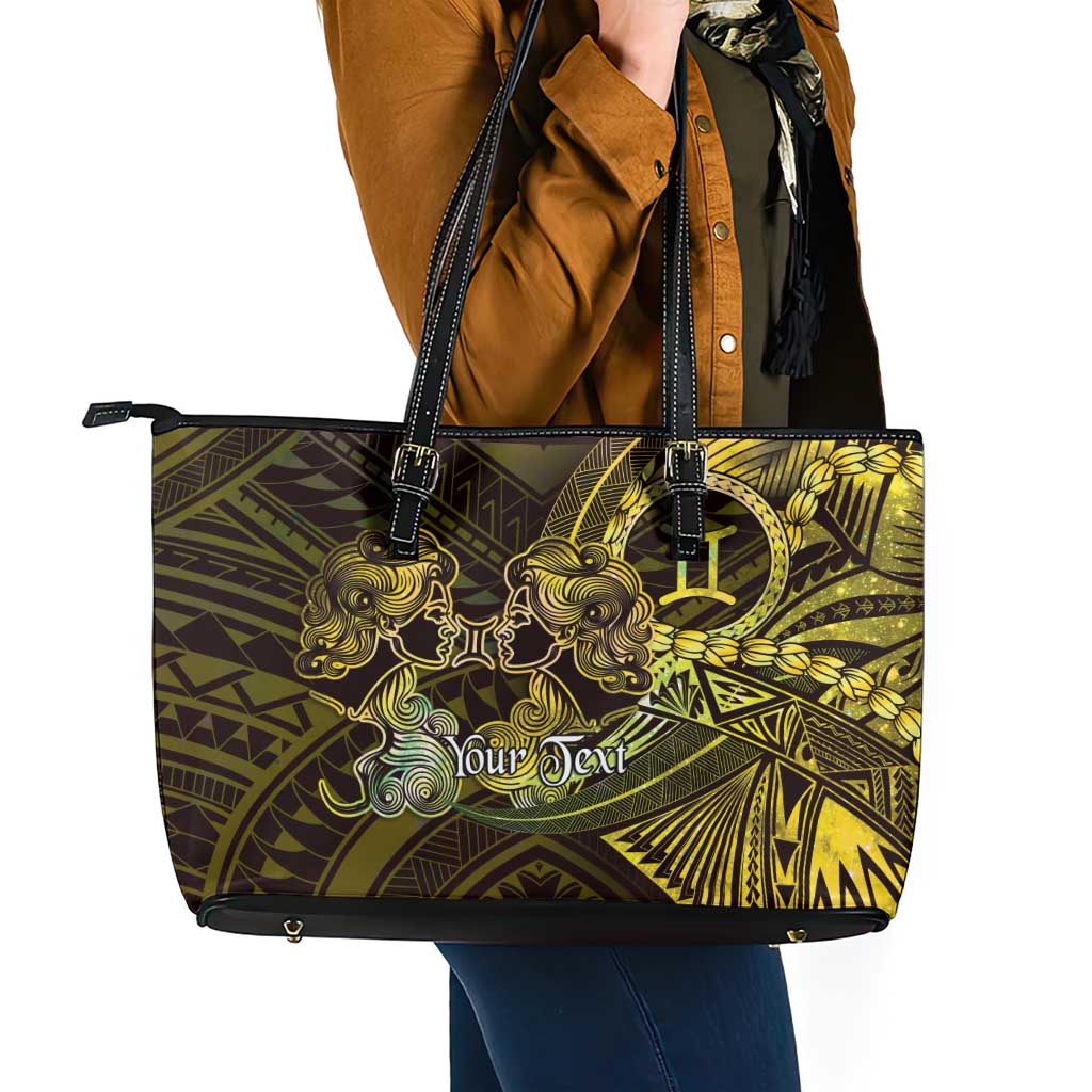Personalised Polynesia Zodiac Gemini Leather Tote Bag Galaxy Polynesian Pattern Chest Tattoo Style