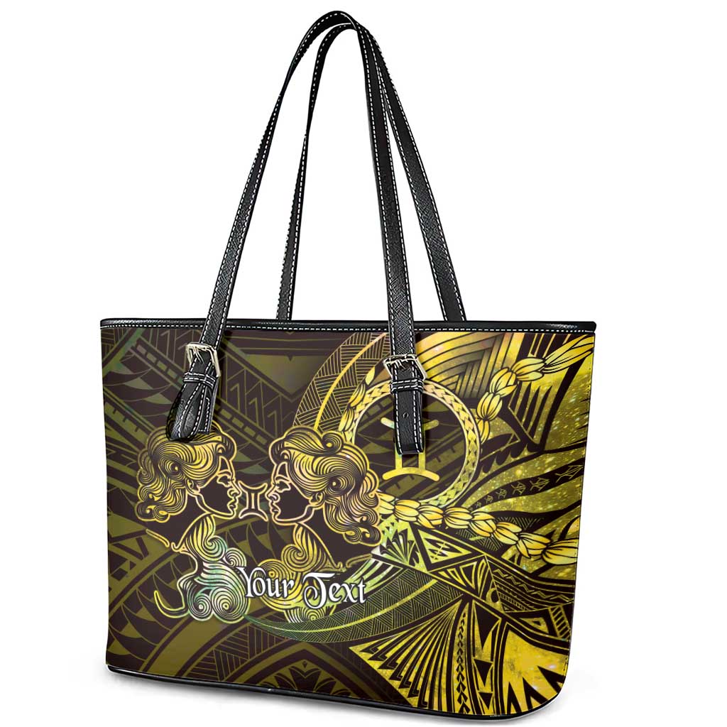 Personalised Polynesia Zodiac Gemini Leather Tote Bag Galaxy Polynesian Pattern Chest Tattoo Style