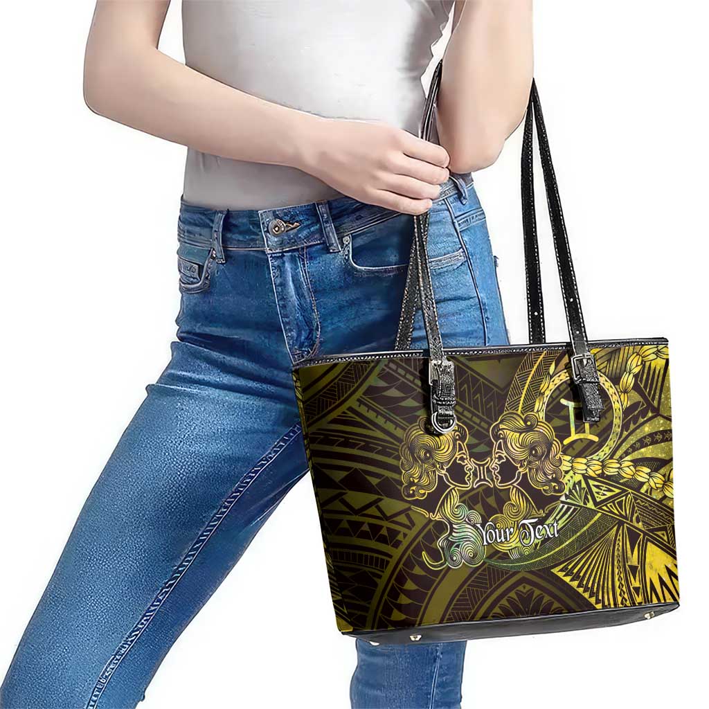 Personalised Polynesia Zodiac Gemini Leather Tote Bag Galaxy Polynesian Pattern Chest Tattoo Style