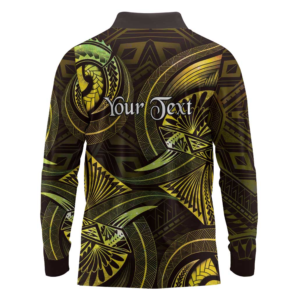 Personalised Polynesia Zodiac Gemini Long Sleeve Polo Shirt Galaxy Polynesian Pattern Chest Tattoo Style